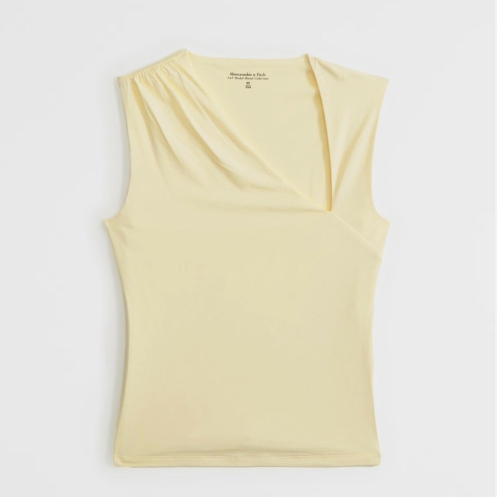 Abercrombie & Fitch Asymmetrical Draped Top in Pale Yellow
